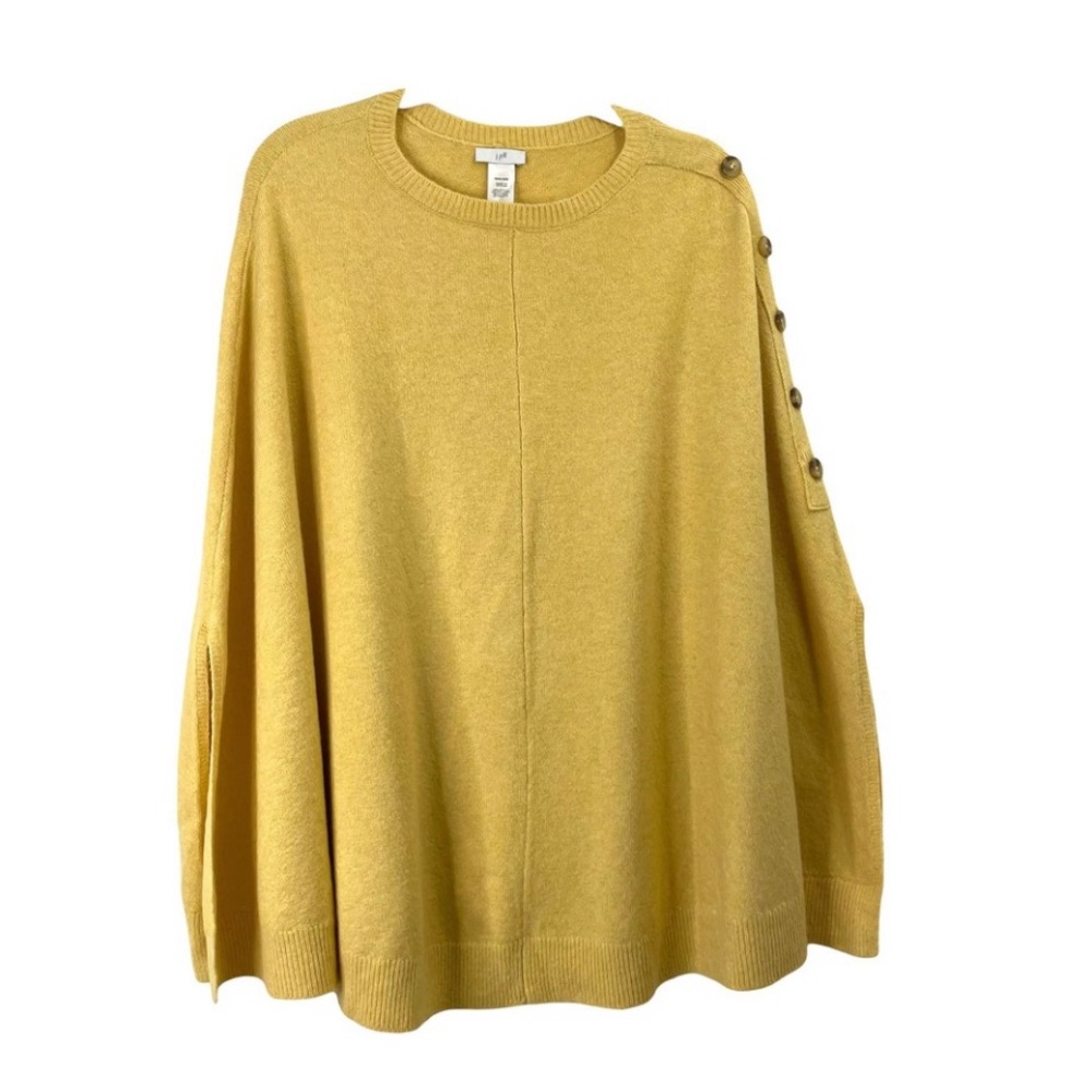 J. Jill yellow shoulder button cape poncho sweater One Size